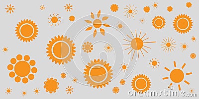 Lots of Orange Flowers or Suns of Various Shapes and Sizes - Vintage Style Texture, Natural Floral Pattern on Grey Background Vector Illustration