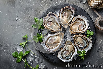 lots of oysters on a plate, in the style of nature-based patterns, Stock Photo