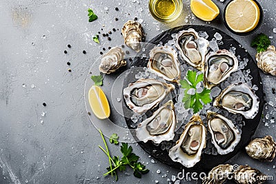 lots of oysters on a plate, in the style of nature-based patterns, Stock Photo