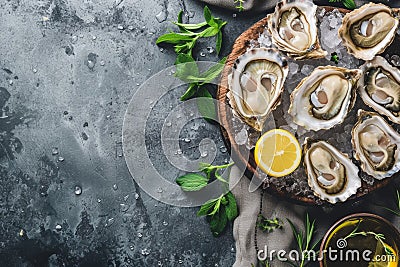 lots of oysters on a plate, in the style of nature-based patterns, Stock Photo