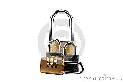 Lots of padlocks isolated on a white background. Multilevel authentication Stock Photo