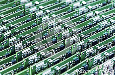 Lots of Printed Circuit Boards With Mounted and Soldered Componentry Stock Photo