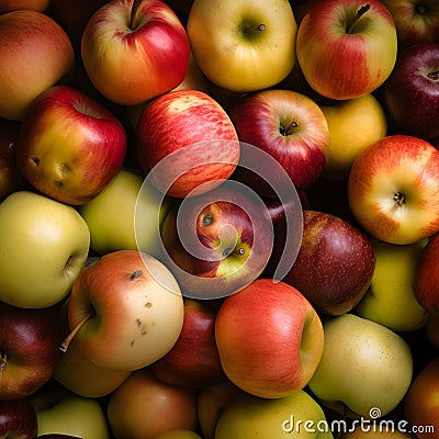 Lots of red and green apples close up.Generative AI content. Stock Photo