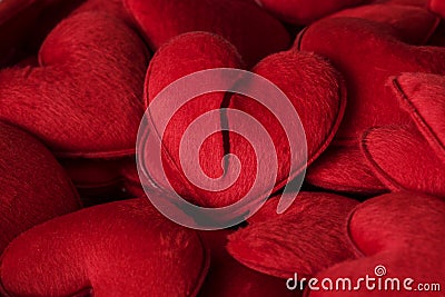 A lots of red heart plush toys Stock Photo