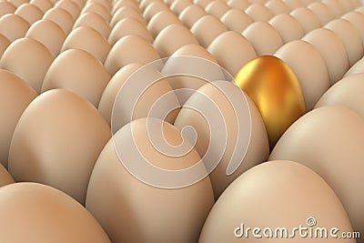 Lots of rendered eggs an one golden. Easter eggs. 3D rendering illustration Cartoon Illustration