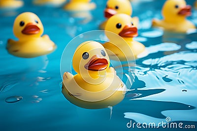 Lots of rubber duckies on the surface of the water Stock Photo