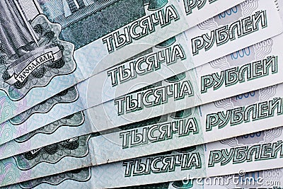 Lots of Russian money. banknotes come in denominations of one thousand. banknotes close-up. Stock Photo