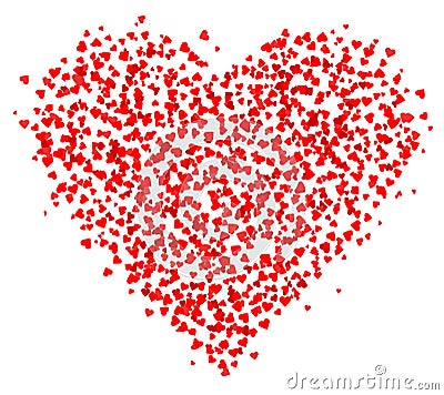 Lots of small Red Hearts composed in one heart shape, decoration for greeting cards about love. Vector Illustration