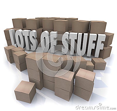 Lots of Stuff Cardboard Boxes Messy Disorganized Storage Stockpile Stock Photo