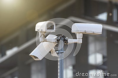 Lots of surveillance cameras to review the protected area Stock Photo