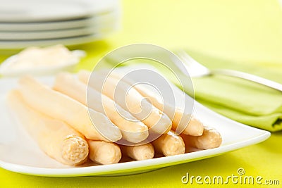 Lots of tasty white asparagus Stock Photo