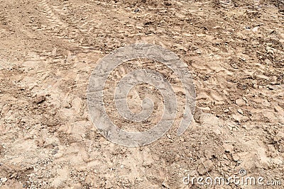 Lots tire track on dirty soil ground for abstract background Stock Photo