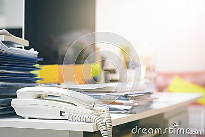 A lots of unfinished documents on office desk. Pile of documents paper Stock Photo