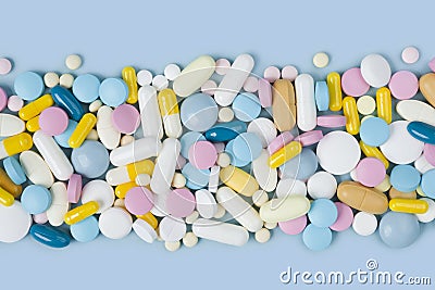 Lots of various colorful medicine drugs, pills, tablets and capsules Stock Photo