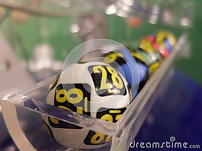 Lottery balls during extraction Stock Photo