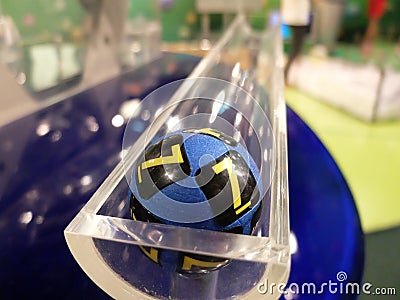 Lottery balls during extraction Stock Photo