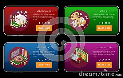 Lottery Banners Isometric Composition Vector Illustration