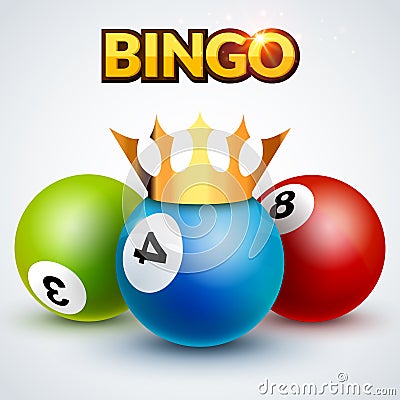 Lottery bingo jackpot design template poster. Bingo lottery illustration with crown. Vector Illustration