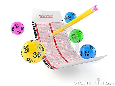 Lottery blank ticket with lotto balls Stock Photo