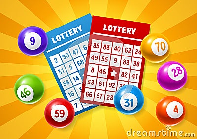 Lottery colored number balls and tickets. Vector Illustration