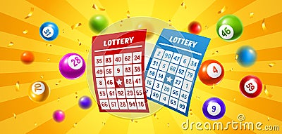 Lottery colored number balls and tickets. Vector Illustration