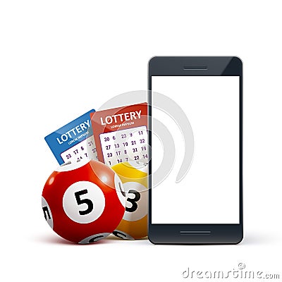 Lottery 3d icon balls ticket phone on white vector Vector Illustration