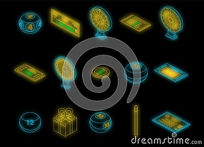 Lottery icons set vector neon Vector Illustration