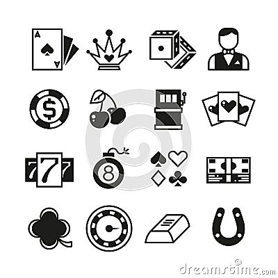 Lottery, roulette, casino, slot machine, gambling vector icons Vector Illustration