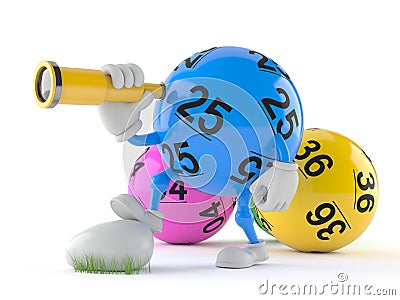Lotto ball character looking through a telescope Cartoon Illustration