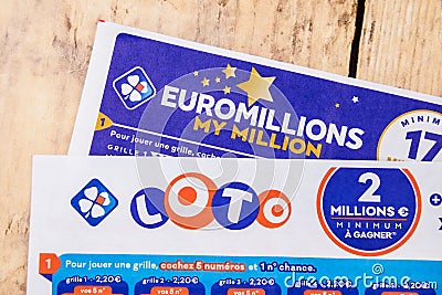 Lotto ticket and euromillions close up Editorial Stock Photo