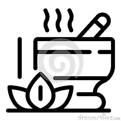 Lotus and bowl for grinding icon, outline style Vector Illustration