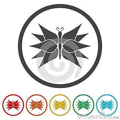 Lotus butterfly logo. Set icons in color circle buttons Vector Illustration