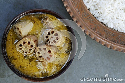 Lotus curry is an Indian dish made of lotus stem Stock Photo