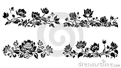 Lotus Floral Silhouette: Traditional Chinese Painting Vector Illustration