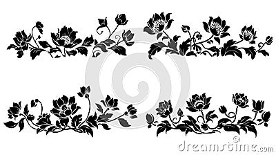 Lotus Floral Silhouette: Traditional Chinese Painting Vector Illustration