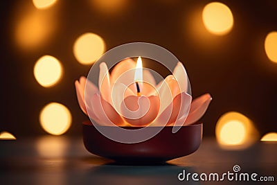 Lotus flower candle. Generate Ai Stock Photo