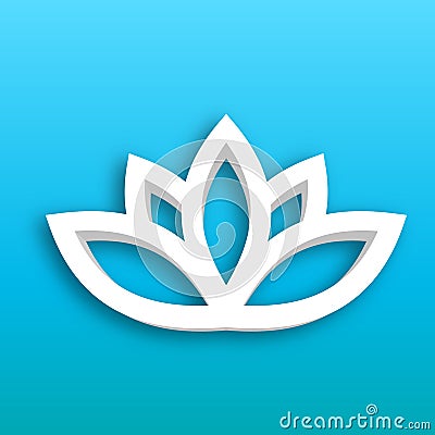 Lotus flower 3d Icon on blue gradient background. Wellness, spa, yoga, beauty and healthy lifestyle theme. Vector Vector Illustration