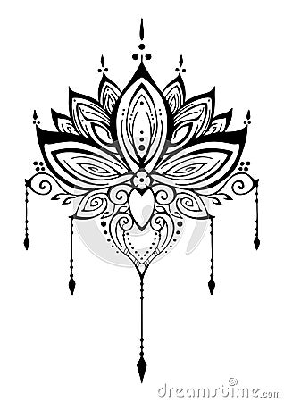 Lotus flower henna ornamental ethnic zen tangle motif tattoo vector Stock Photo