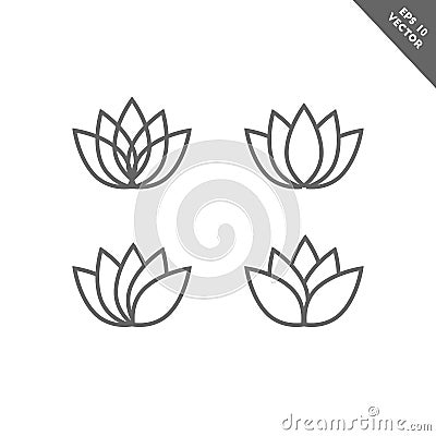 Lotus flower icon set in line art Vector Illustration