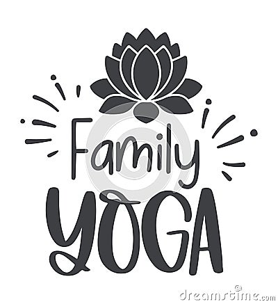 Lotus flower and the inscription FAMILY YOGA Vector Illustration