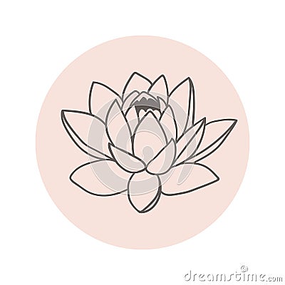 Lotus flower open bud icon for highlights. Blog design in social networks, mystical and mental health Vector Illustration
