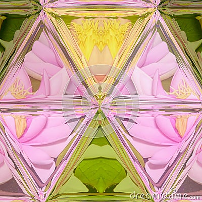 Lotus flowers and mosaic triangle stained glass background Stock Photo