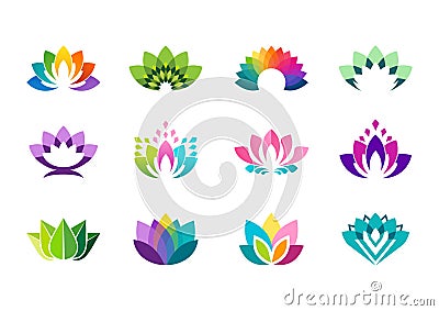 lotus logo, lotus flower logo symbol, lotus flowers logotype vector design Vector Illustration