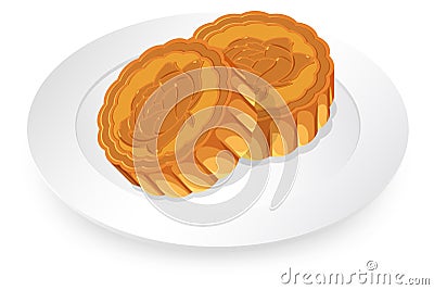 Lotus mooncakes on white plate Vector Illustration