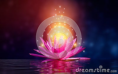 Lotus Pink light purple floating light sparkle purple background Stock Photo