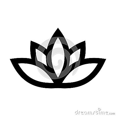 Lotus plant symbol. Spa and wellness theme design element. Flat black vector illustration Vector Illustration