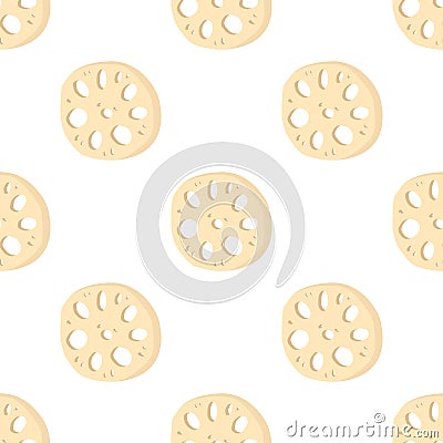 Lotus root, slices of exotic fruit in seamless pattern. Vector Vector Illustration