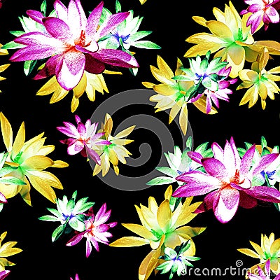 Lotus Scattered Floral Print in Multicolour Stock Photo