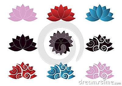 Lotus set color flower logo Vector Illustration