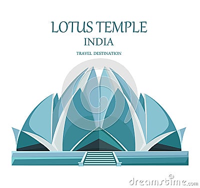 Lotus temple India Vector. Landmark attraction isolated. travel card illustration Cartoon Illustration